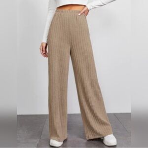 Alex Marie rib knit tan camel pants wide leg size large NWT